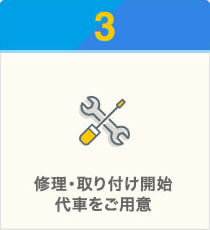 修理・取付開始、代車をご用意
